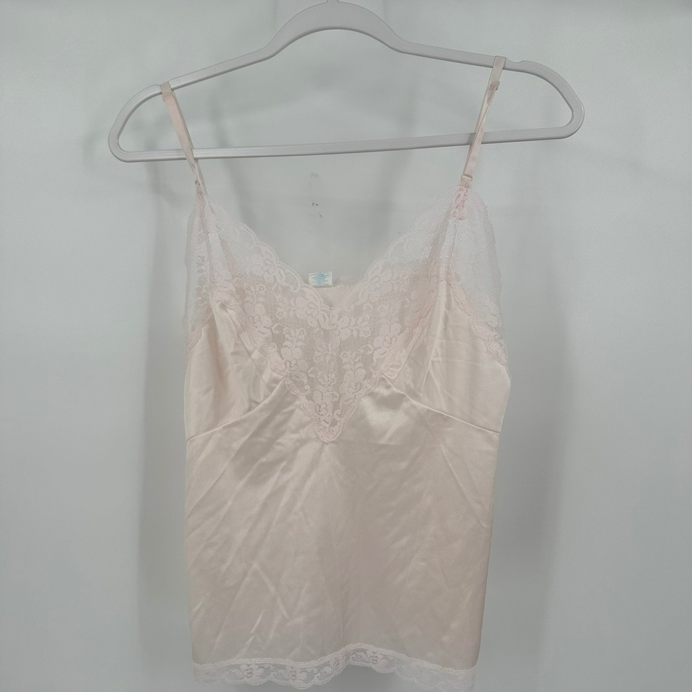Dawn To Dusk Womens Babydoll Vintage Pink Lace Trim Camisole Top Size M Coquette